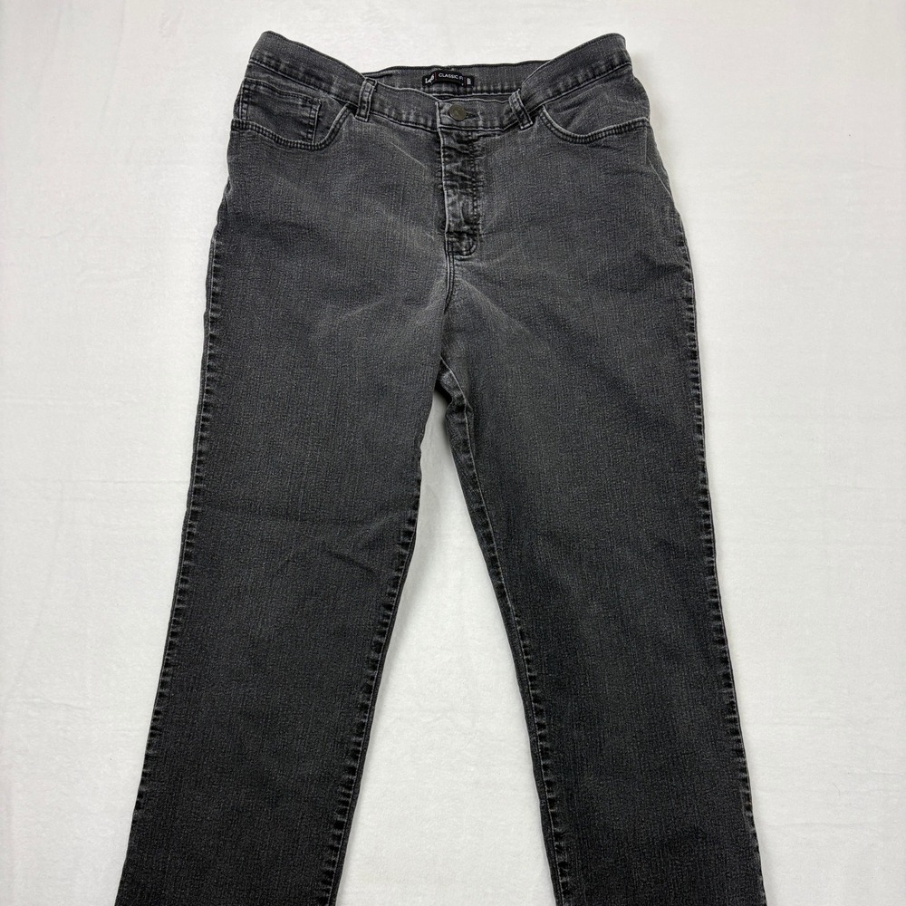 Lee Classic Fit Black Denim Jeans Womens Size 14 Medium Straight Leg Faded N3